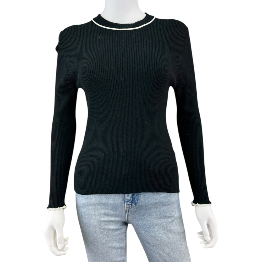one grey day Black Ribbed Sweater Size S I0759